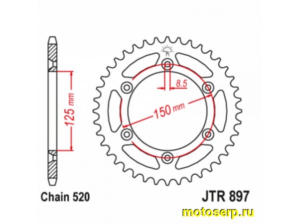 Купить  Звезда ведомая голая (венец) (520-51) (520-51T D-125mm, 6x75mm) JTR897.51SC (шт) (TS купить с доставкой по Москве и России, цена, технические характеристики, комплектация фото  - motoserp.ru