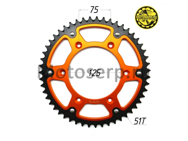 Купить  Звезда ведомая голая (венец) (520-51) (520-51T D-125mm, 6x75mm) Двухкомпанентная OTOM (Алюминиевая+Сталь) (шт) (Кокурин купить с доставкой по Москве и России, цена, технические характеристики, комплектация фото  - motoserp.ru