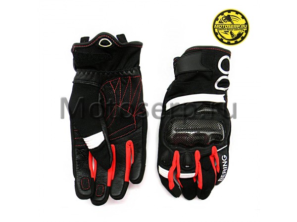 Купить  Перчатки (кожа) Bering Raid Black/White/Red T9 (M) (пар) (BGE721-T9 купить с доставкой по Москве и России, цена, технические характеристики, комплектация фото  - motoserp.ru