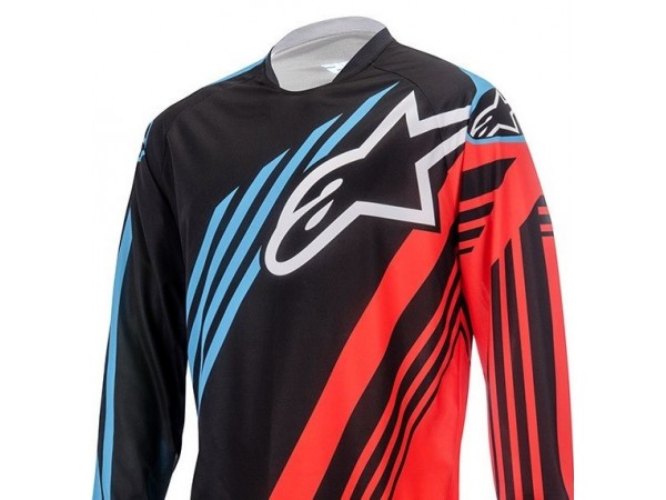 Купить  Джерси (футболка для мотокросса) V-RUS AlpineStars Racer Supermatic (для детей) красный/синий/черный (рост 146) (комп) (МотоЯ купить с доставкой по Москве и России, цена, технические характеристики, комплектация фото  - motoserp.ru